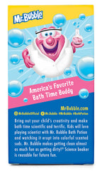 Mr. Bubble color powder fizzing scene creates vibrant suds in tub.
