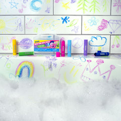 Easy-grip paint sticks glide on tubs and skin for mess-free fun.