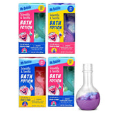Mr. Bubble Kids Bath Potion Beaker 4-Pack with colorful fizz for bath time.