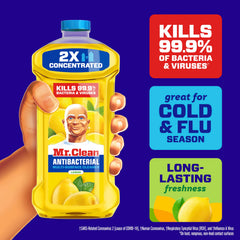 Mr. Clean All Purpose Cleaner lemon floor-mopping action tackles dirt and grime.