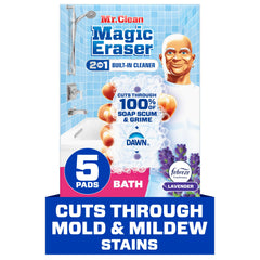 Mr. Clean Magic Eraser Ultra Bath removes soap scum from shower surfaces.