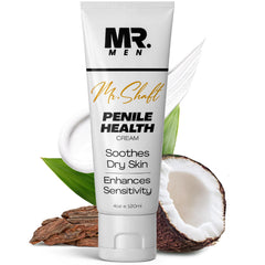 Mr. Men premium penile cream bottle close-up for fragrance-free hydration.