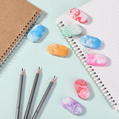 Ergonomic Mr. Pen erasers provide comfortable grip during schoolwork and doodling.
