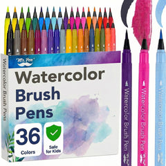 Mr. Pen 36 pack watercolor brush pen swatches show vibrant gradients for shading