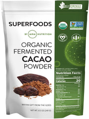 MRM Organic Fermented Cacao Powder jar shows antioxidant-rich flavor potential