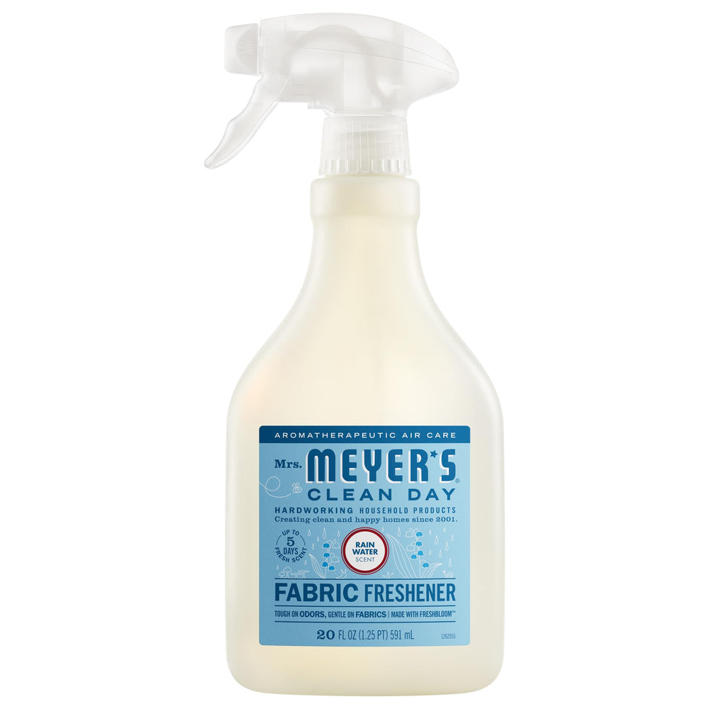 Mrs. Meyer's Clean Day fabric freshener bottle ready to refresh fabrics.