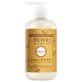 Mrs. Meyer's Clean Day Honeycomb Hand Soap bottle close-up showing moisturizing formula