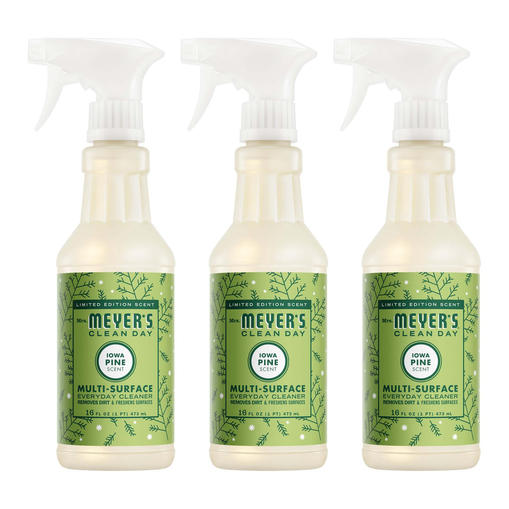 Mrs. Meyer's Clean Day multi-surface bottle front with Iowa Pine scent for quick cleanups