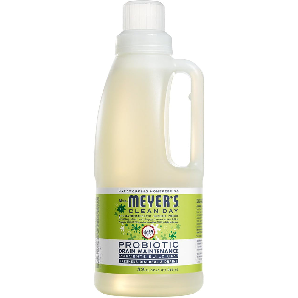 Mrs. Meyer’s Probiotic Drain Maintenance Lemon Verbena bottle with refreshing scent and preventive action