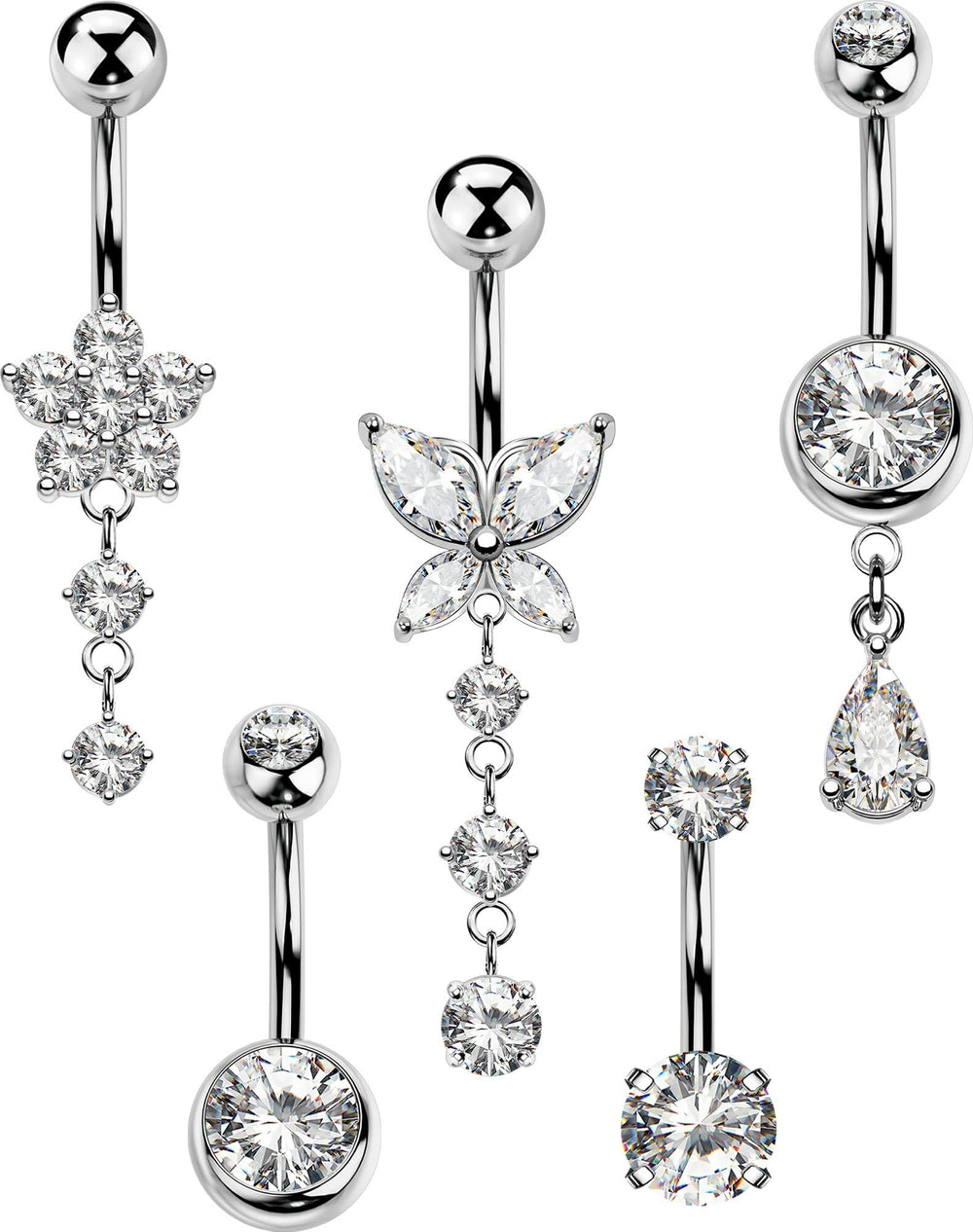 MS CUTE flower-dangle belly ring adds daily shine for outfits.