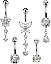 MS CUTE flower-dangle belly ring adds daily shine for outfits.