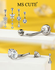 MS CUTE teardrop-dangle belly ring with subtle CZ sparkle.
