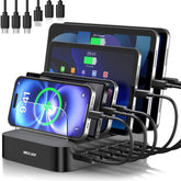 MSTJRY charging station front view with 6 ports for organized charging