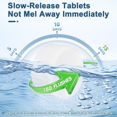 Close-up of Msvvko tablet in tank activating with slow-release cleaning