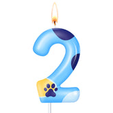 MTLEE blue dog paw candles on a cake top create a playful birthday decoration.