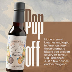 Muddy River Distillery Aromatic Bitters pour adds aroma and depth to cocktails.