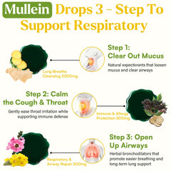 Muechaya Mullein Drops label closeup highlights liposomal delivery and ingredients.