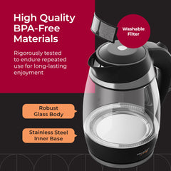 Cordless base design lets you pour freely with Mueller kettle