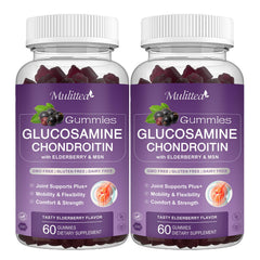 Mulittea Glucosamine Chondroitin gummies bottle-front, convenient joint support in a tasty daily chew