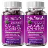 Mulittea plant-based calcium gummies bottle showing berry flavor for daily bone support
