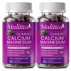 Mulittea plant-based calcium gummies bottle showing berry flavor for daily bone support