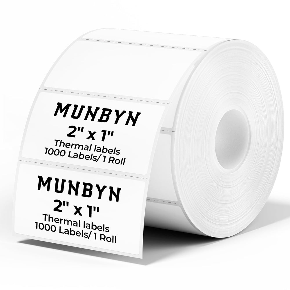 Munbyn 2x1in thermal label roll ready for direct printing with crisp results.