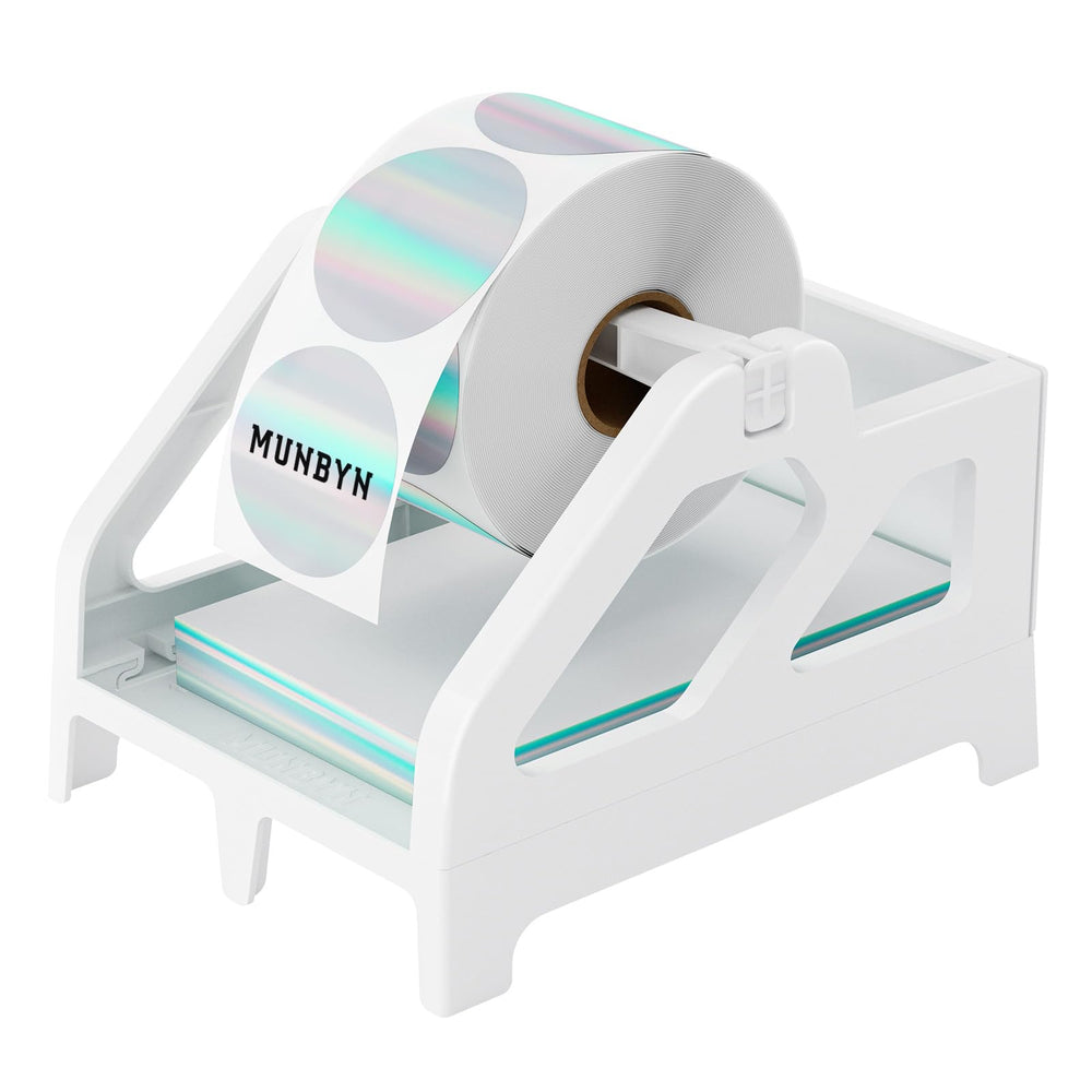 MUNBYN label holder on a clean desktop for an organized labeling workflow