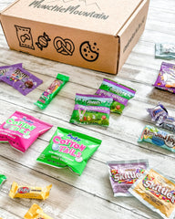 Munchie Mountain Easter candy snacks box opened for long-distance gift ideas