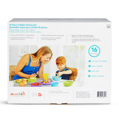 Munchkin 16pc set utensils: ergonomic forks and spoons to support self-feeding.