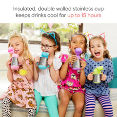 Munchkin cat-ear design cup, side view with easy-to-grip handles for little hands