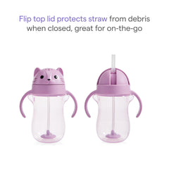 Munchkin Any Angle cup showing Click Lock sealing for spill prevention.