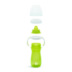 Munchkin Gentle Transition soft spout supports gums for comfortable sipping.