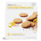 Munchkin Milkmakers Lemon Bliss bites pack showing convenient single-serve lactation-friendly portions.