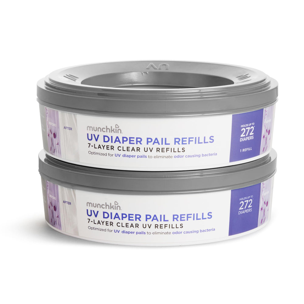 Munchkin UV Diaper Pail refill rings 2-pack ready for odor control.