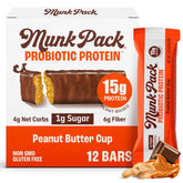 Munk Pack Peanut Butter Cup Bar front view, convenient protein snack for on-the-go energy.