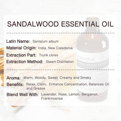 MUNUSNA sandalwood oil applied to skin for calming massage.
