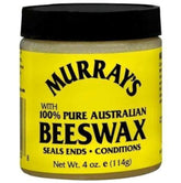 Murray's 4 oz beeswax tub showing a stiff hold for easy styling.