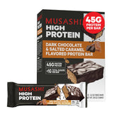 Musashi High Protein Bar front pack shows 45g protein per bar for active athletes.