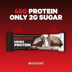 A hand holding a Musashi bar for convenient on-the-go nutrition