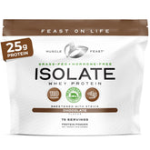 Muscle Feast grass-fed whey protein isolate chocolate packaging for post-workout shakes