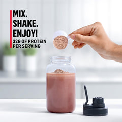 Muscle Milk Genuine chocolate powder in shaker bottle for on-the-go fueling