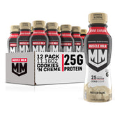 Muscle Milk Genuine Protein Shake Cookies N Creme bottle in a 12-pack for on-the-go protein.