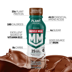 Muscle Milk chocolate shake being poured, illustrating convenient protein boost.