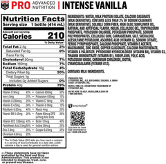 Muscle Milk Pro nutrition label highlights protein and vitamins.