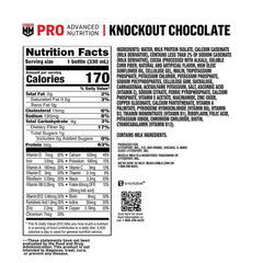 Muscle Milk Pro Knockout Chocolate bottle pouring into glass for on-the-go protein.