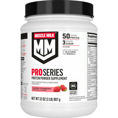 Muscle Milk Pro Series Slammin' Strawberry tub showing high protein formula for post-workout energy