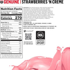 Muscle Milk Strawberries N Creme pour demonstrates easy mix for on-the-go shakes