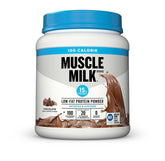 Muscle Milk ZERO chocolate protein powder canister for quick protein boosts.