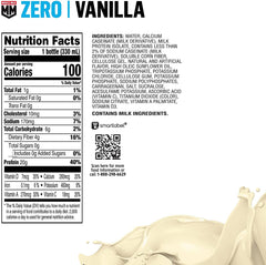 Muscle Milk Zero Vanilla Creme pour depicting a creamy shake after workouts.