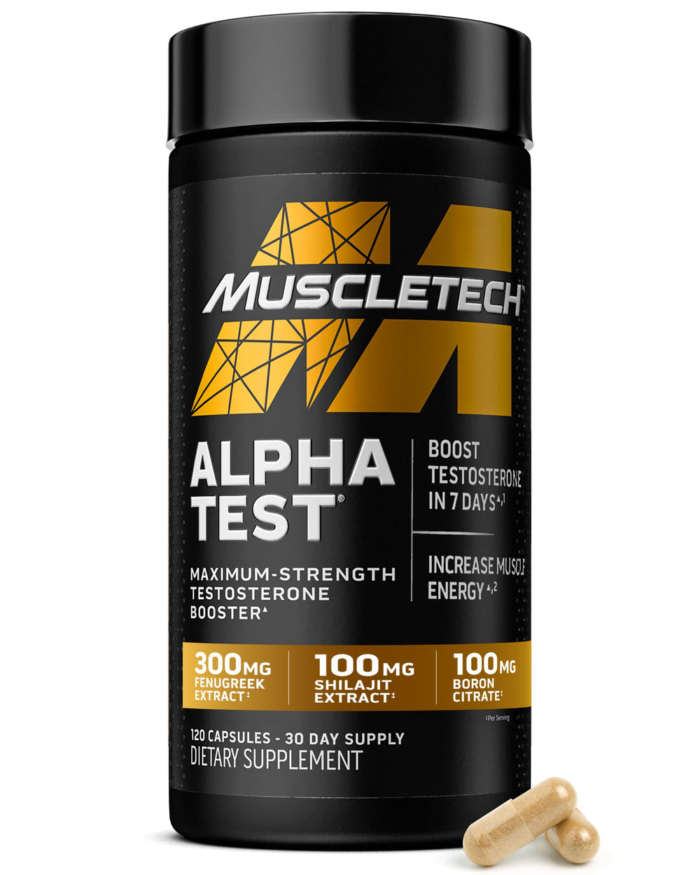 MuscleTech AlphaTest bottle front view for training support